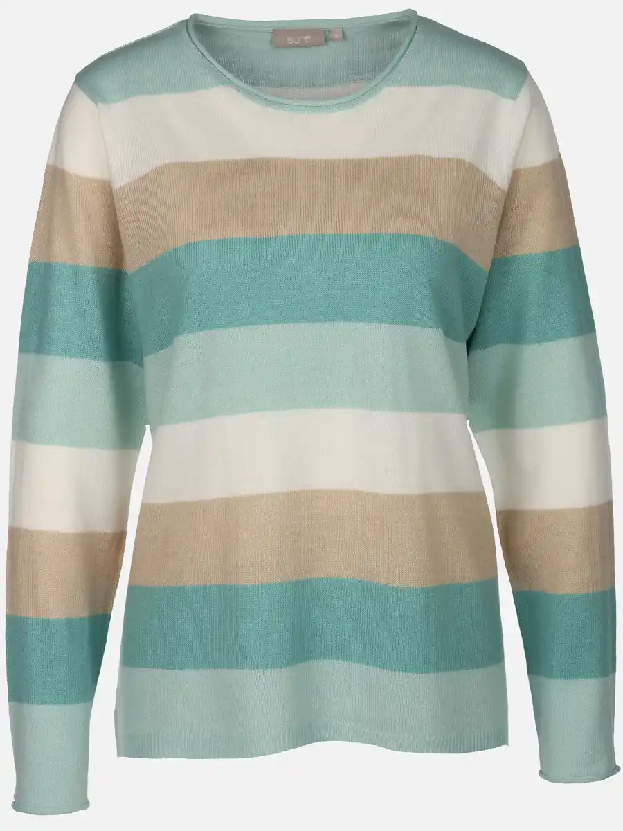 Bild 1 von Damen Pullover "Cashmere Like" mit breiten Frabstreifen Türkis