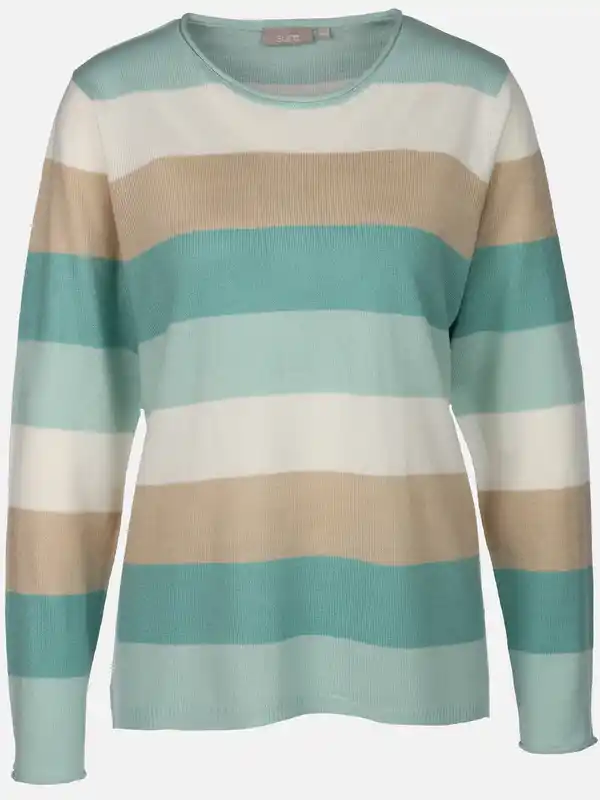 Bild 1 von Damen Pullover "Cashmere Like" mit breiten Frabstreifen Türkis