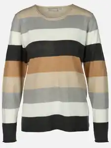 Damen Pullover "Cashmere Like" mit breiten Frabstreifen Grau