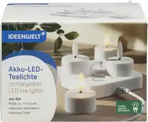 IDEENWELT 4er Set Akku-LED-Teelichte weiß