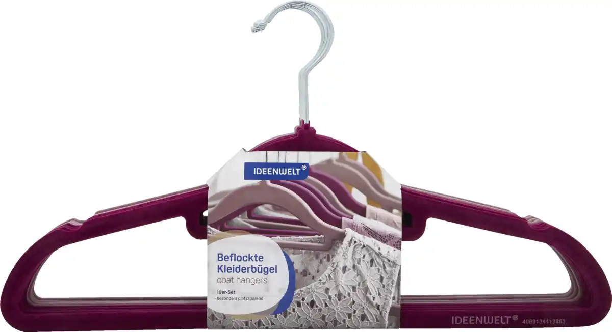 Bild 1 von IDEENWELT 10er Set Beflockte Kleiderbügel rosa