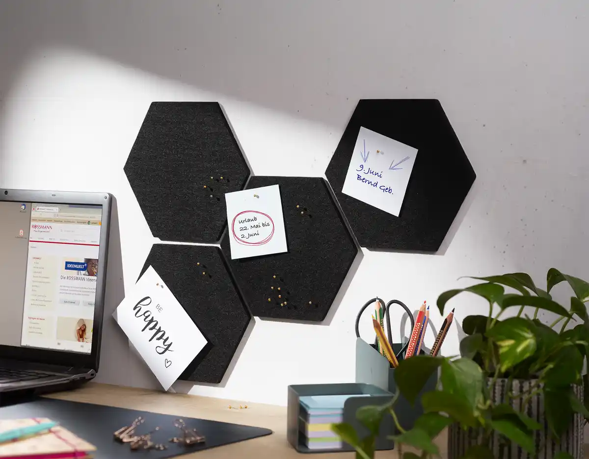 Bild 2 von IDEENWELT Filz-Pinnwand Hexagon schwarz