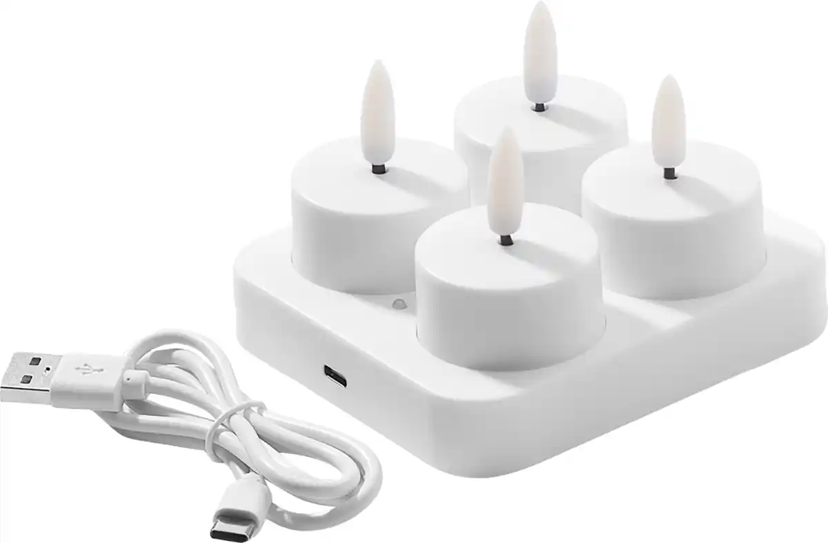 Bild 2 von IDEENWELT 4er Set Akku-LED-Teelichte weiß