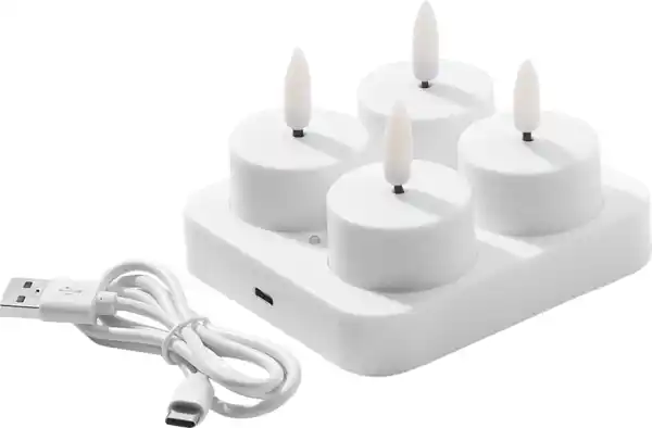 Bild 2 von IDEENWELT 4er Set Akku-LED-Teelichte weiß
