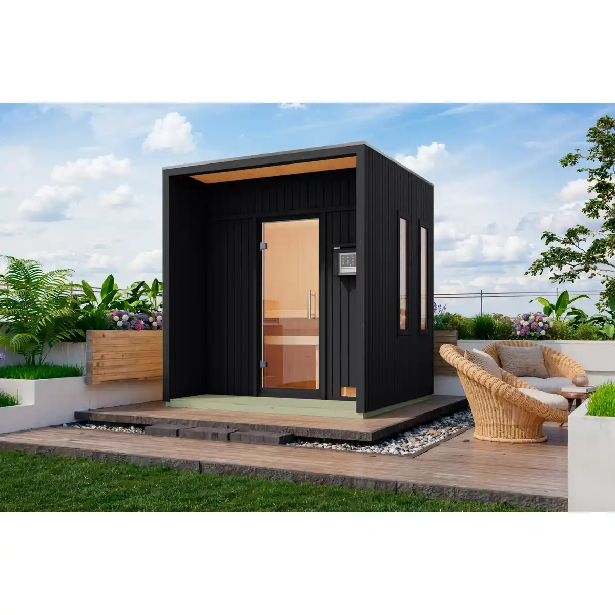 Bild 1 von KARIBU Saunahaus »Hara«, BxTxH: x 219,5 x 216,5 x 244 cm, 9 kW Ofen, für 4 Personen