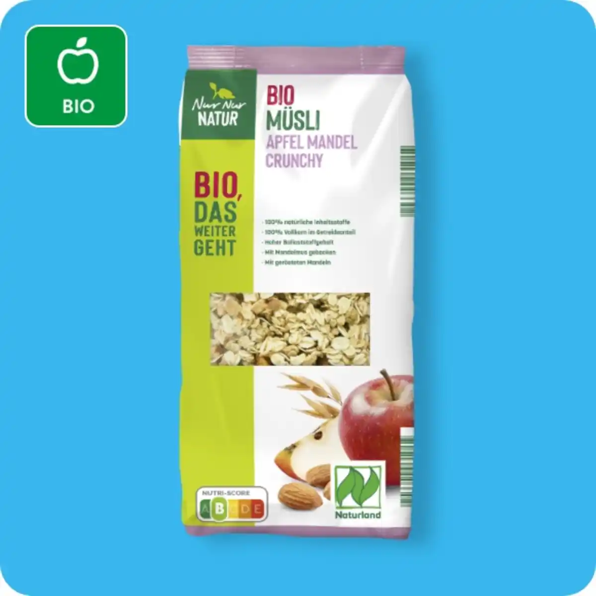 Bild 1 von NUR NUR NATUR Bio-Müsli, Apfel-Mandel Crunchy oder Urkorn Früchte