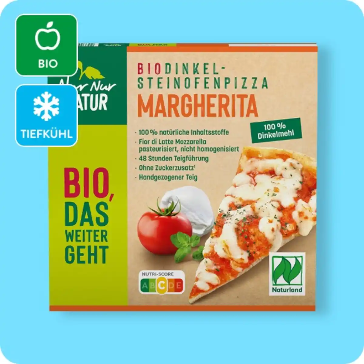 Bild 1 von NUR NUR NATUR Bio-Dinkel-Steinofenpizza, Margherita