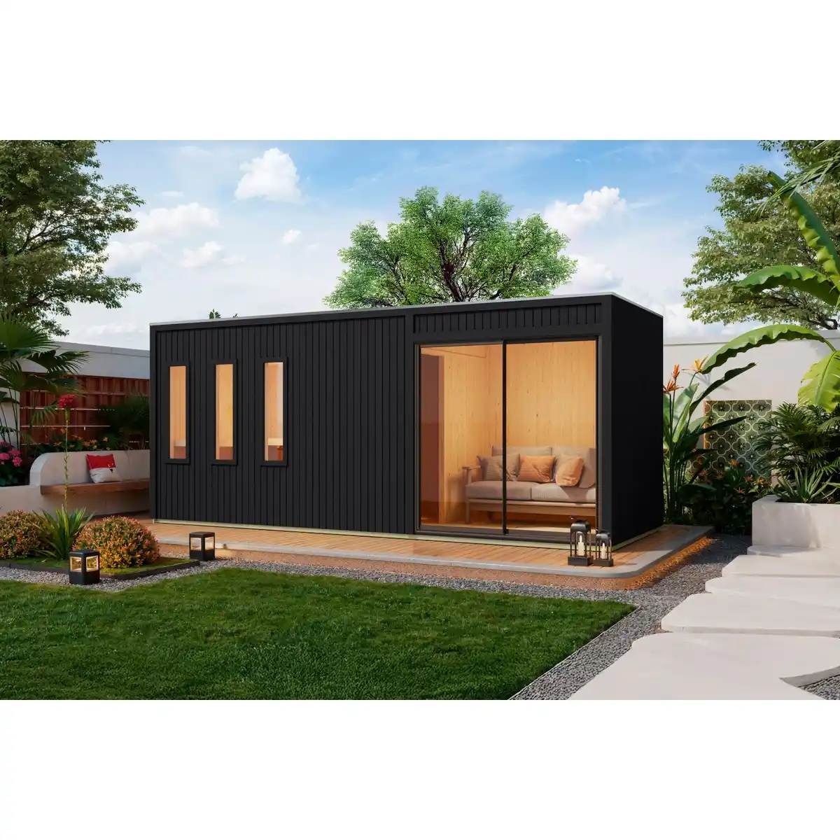 Bild 1 von KARIBU Saunahaus »Pillapalu«, BxTxH: x 574,2 x 216,5 x 244 cm, 9 kW Ofen, für 5 Personen