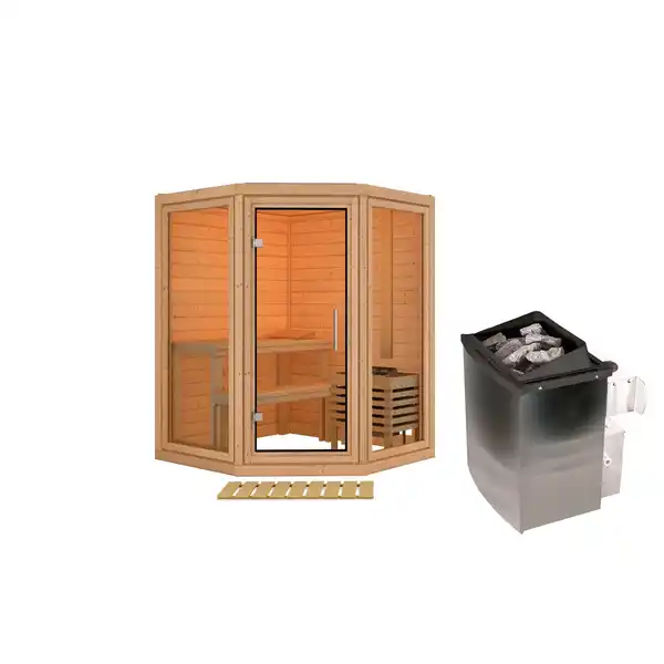 Bild 2 von KARIBU Sauna »Udema«, BxTxH: 158 x 158 x 207 cm, 9 kW Ofen mit interne Steuerung , für 2 Personen
