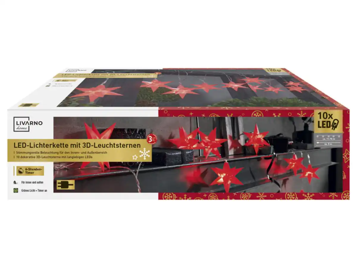 Bild 1 von LIVARNO home LED-Lichterkette mit 3D-Leuchtsternen, 10 LEDs