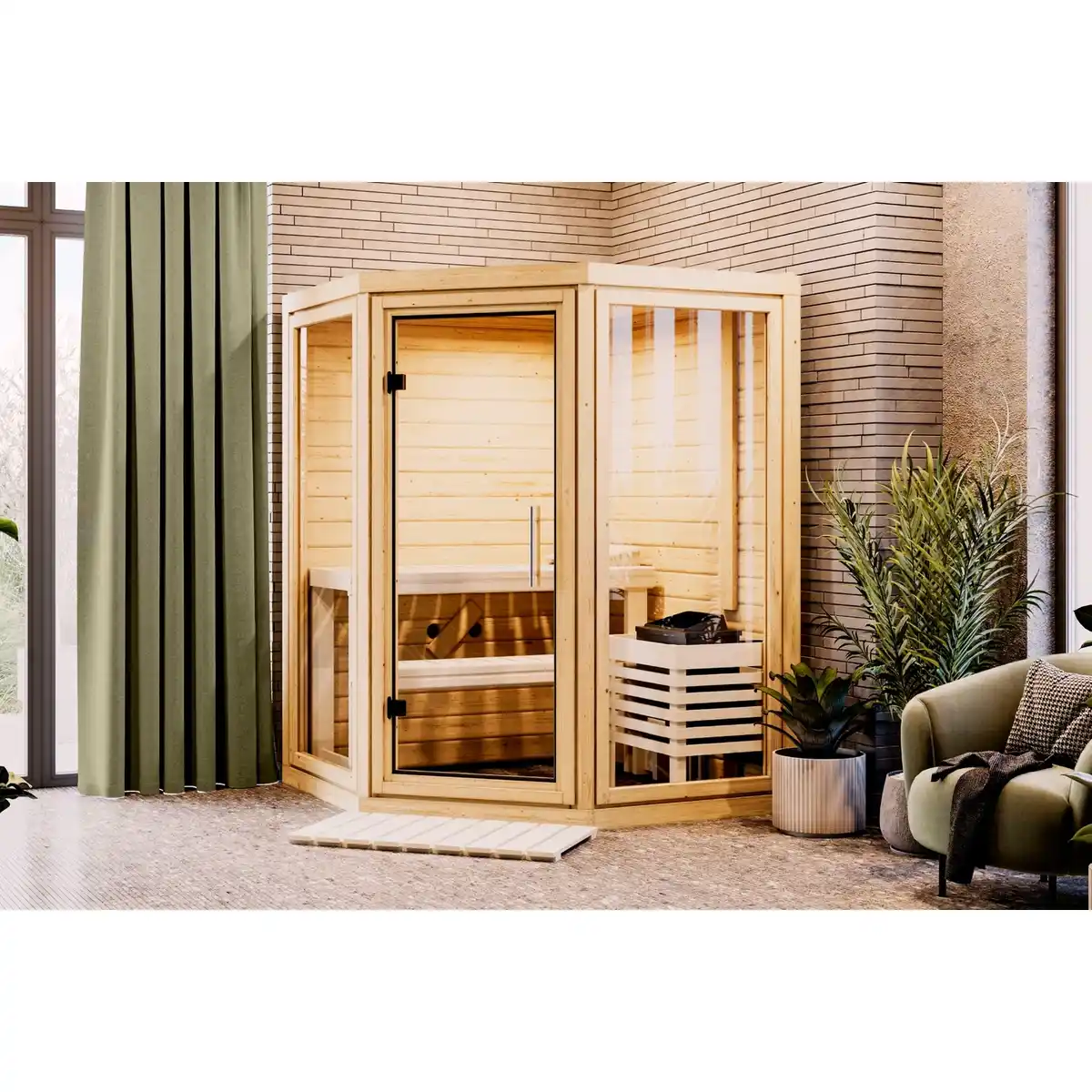 Bild 1 von KARIBU Sauna »Udema«, BxTxH: 158 x 158 x 207 cm, 9 kW Ofen mit interne Steuerung , für 2 Personen