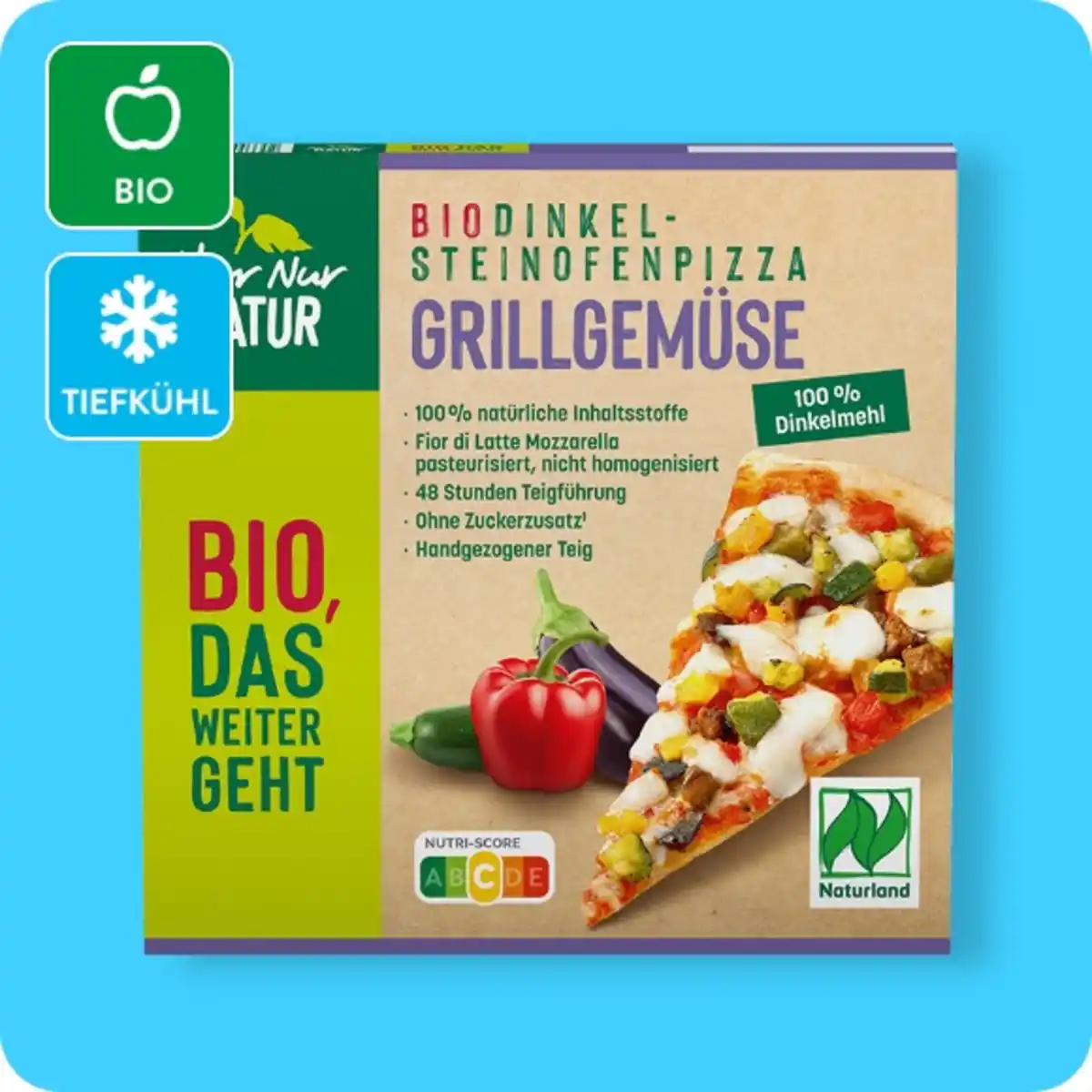Bild 1 von NUR NUR NATUR Bio-Dinkel-Steinofenpizza, Grillgemüse