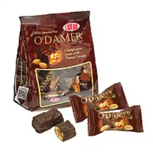 Krokantkonfekt "O'Damer" aus gerösteten Erdnüssen in kakaoha...