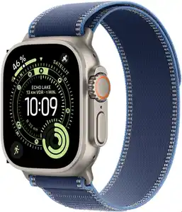 Apple Watch Ultra 3 (49mm) GPS+5G Smartwatch Titan mit Trail Loop (S/M) natur/blau/hellblau