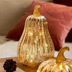 LED-Glas-Kürbis in Gold-Optik, ca. 12x19cm