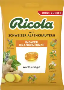 Ricola Ingwer Orangenminze Bonbons zuckerfrei, 75 g