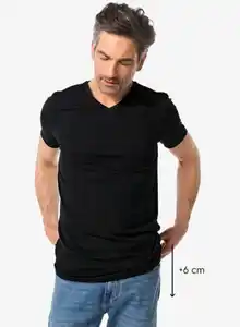Herren-T-Shirt, Slim Fit, V-Ausschnitt , extralang schwarz