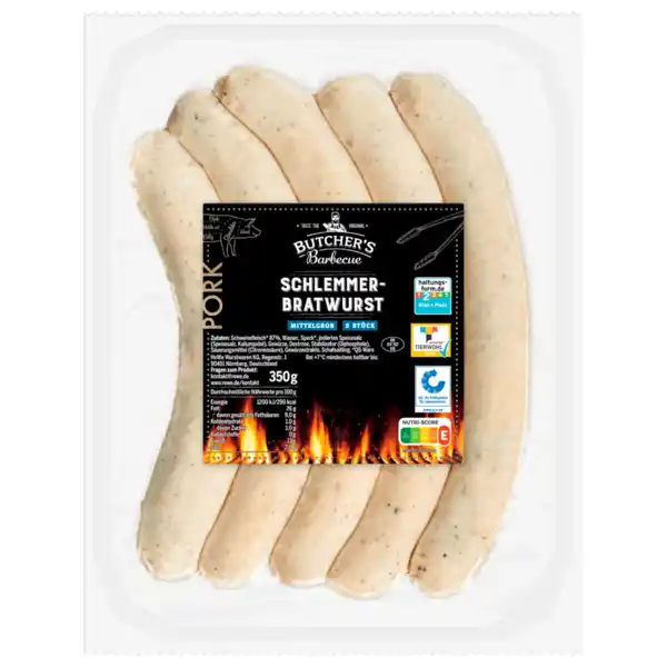 Bild 1 von Butcher's Barbecue Schlemmer-Bratwurst Mittelgrob 5 Stück 350g