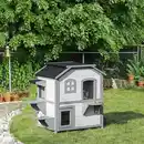 Bild 2 von Katzenhaus Outdoor Katzenhütte 2-Etagen Katzenvilla Asphaltdach Weiß