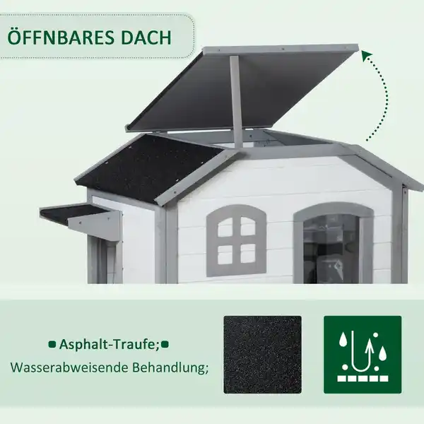 Bild 4 von Katzenhaus Outdoor Katzenhütte 2-Etagen Katzenvilla Asphaltdach Weiß