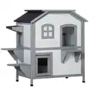 Bild 1 von Katzenhaus Outdoor Katzenhütte 2-Etagen Katzenvilla Asphaltdach Weiß