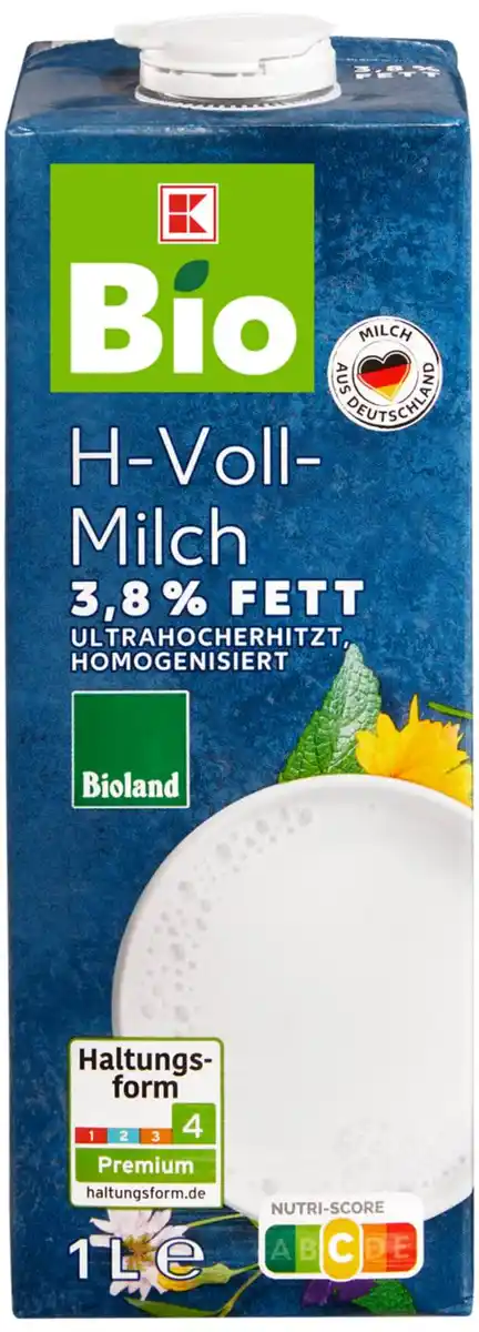 Bild 1 von K-BIO Bioland H-Vollmilch 3,8 % Fett, 1-l-Packg.