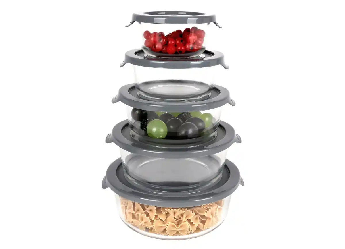 Bild 1 von 5teiliges Glas-Schüsselset mit Kunststoff-Deckel