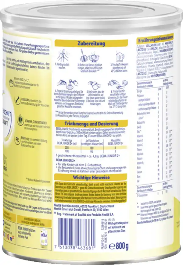 Bild 4 von BEBA Kindermilch 2+ ab dem 2. Geburtstag, 800 g