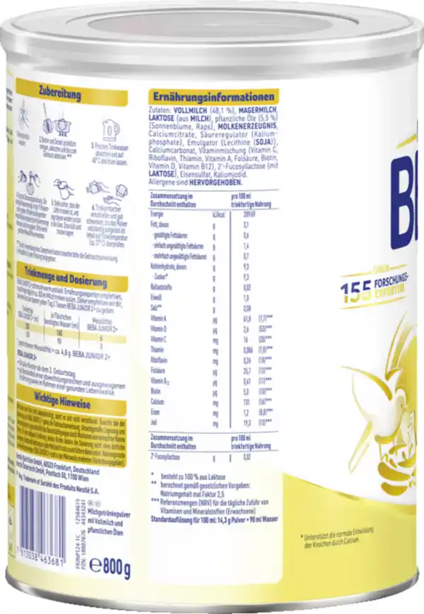 Bild 3 von BEBA Kindermilch 2+ ab dem 2. Geburtstag, 800 g
