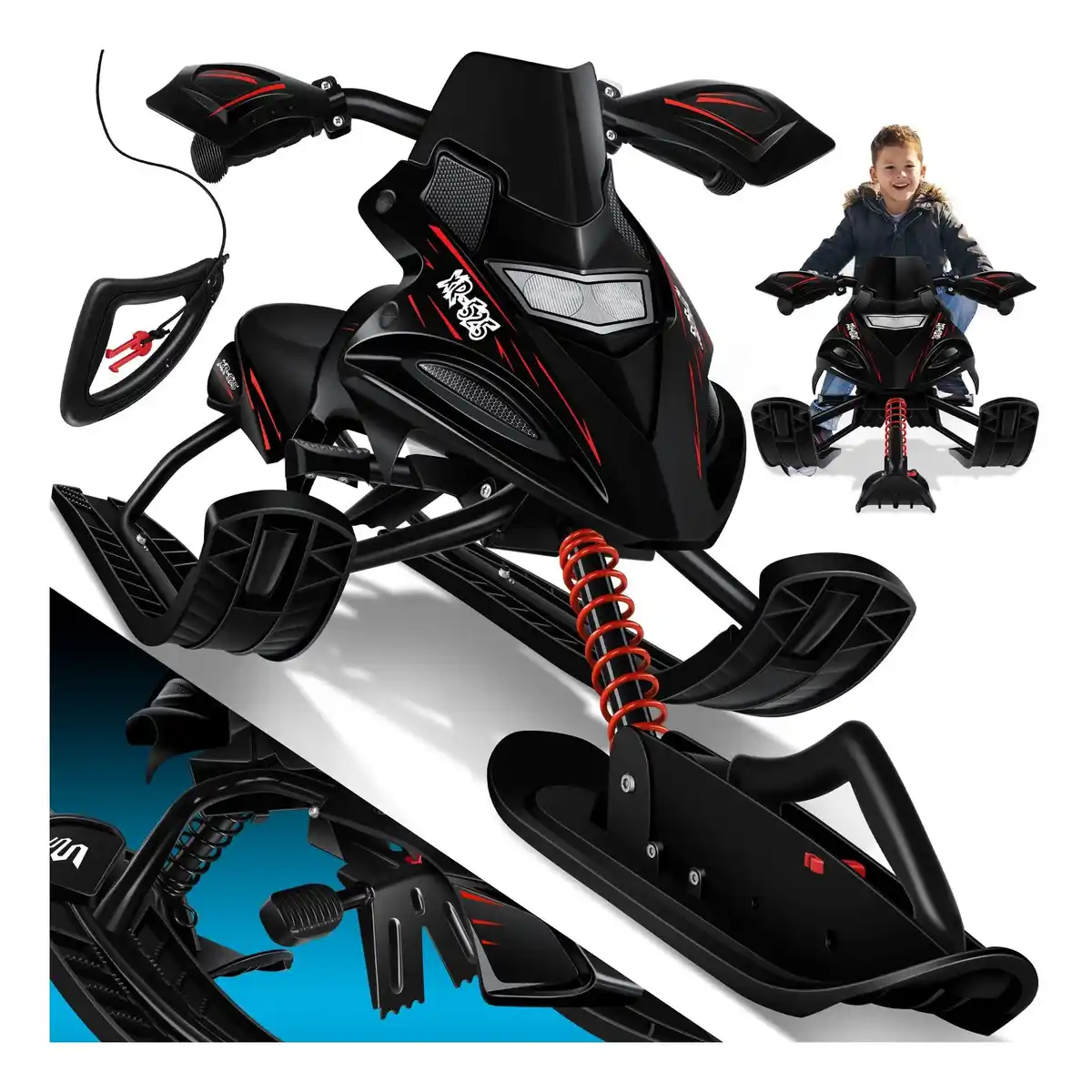 Bild 1 von KESSER® Lenkschlitten mit 2 Fußbremsen   Automatisches Zugseil   Federung   Kufenlenkung   Bob Kinderschlitten Rodel Schlitten   Skiboblenkschlitten