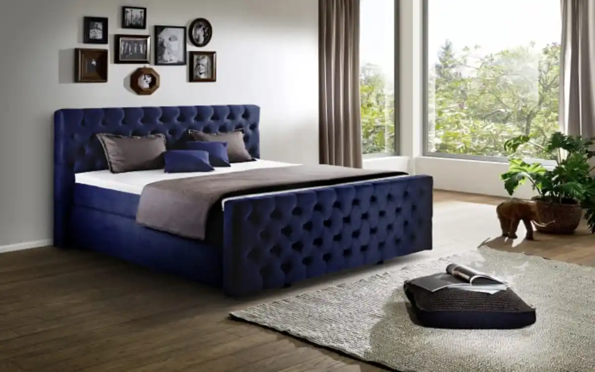 Bild 1 von Boxspringbett Diamanti Klassik, dunkelblau, 200 x 200 cm, Härtegrad 2 und 3