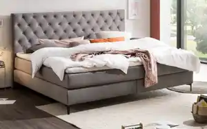 Mondo - Familien-Boxspringbett Barell, hellgrau, 240 x 200 cm, Härtegrad 3 und 4