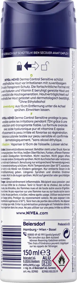 Bild 2 von NIVEA MEN Anti-Transpirant Spray Derma Control Sensitive, 150 ml