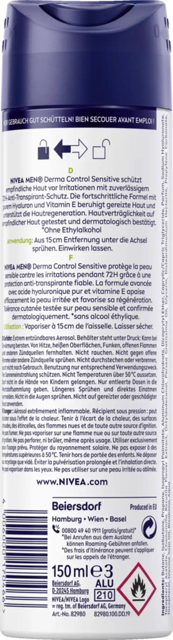 Bild 2 von NIVEA MEN Anti-Transpirant Spray Derma Control Sensitive, 150 ml
