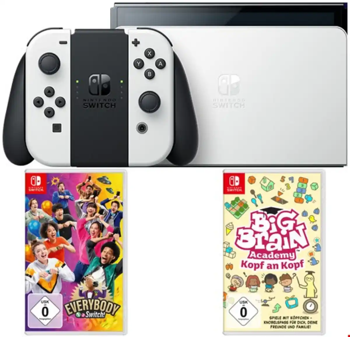 Bild 1 von Switch Konsole (OLED-Modell) inkl. Big Brain Academy - Kopf an Kopf + Everybody 1-2 Switch weiß