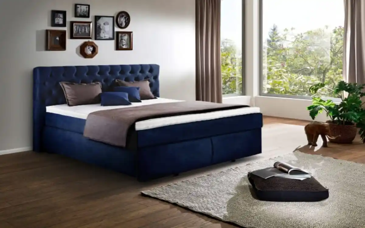 Bild 1 von Boxspringbett Diamanti Klassik, dunkelblau, 200 x 200 cm, Härtegrad 2