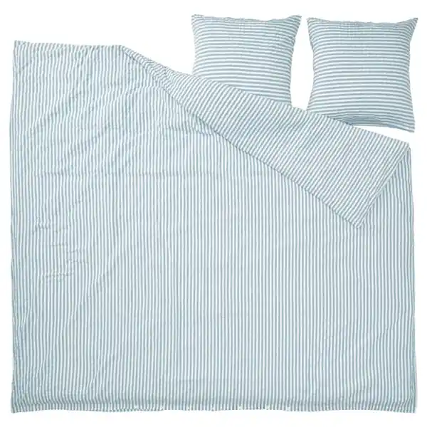 Bild 4 von SMÅNUNNEÖRT Bettwäsche-Set, 3-teilig, dunkel graublau weiß/gestreift, 240x220/80x80 cm