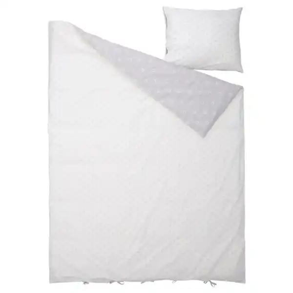 Bild 3 von NATTSLÄNDA Bettwäsche-Set, 2-teilig, Blumenmuster grau/weiß, 140x200/80x80 cm