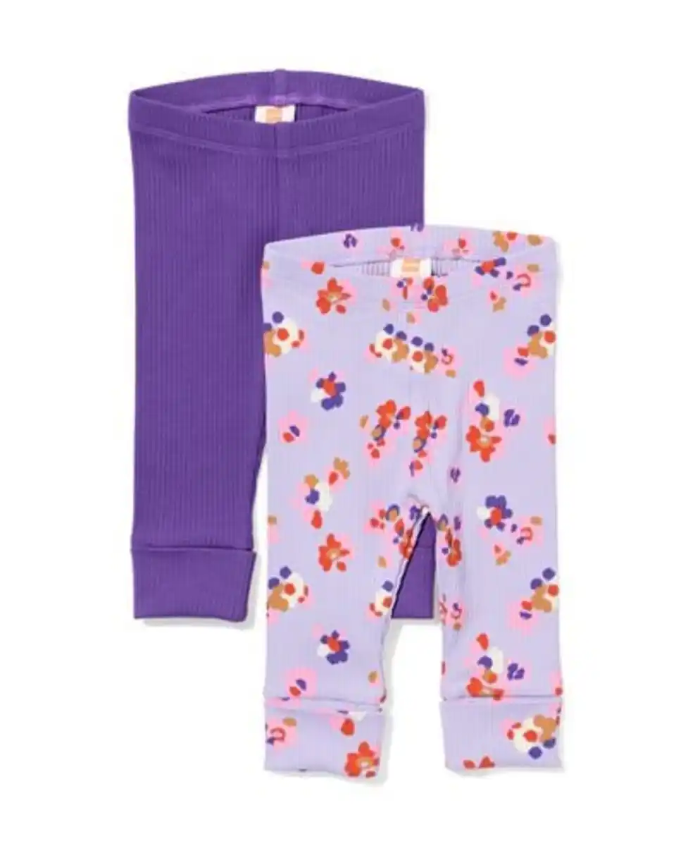 Bild 1 von Mitwachsende Babyleggings mit Rippstruktur und Blumen violett