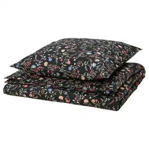 BRUDKRUSBÄR Bettwäsche-Set, 2-teilig, schwarz bunt/Blumenmuster, 140x200/80x80 cm