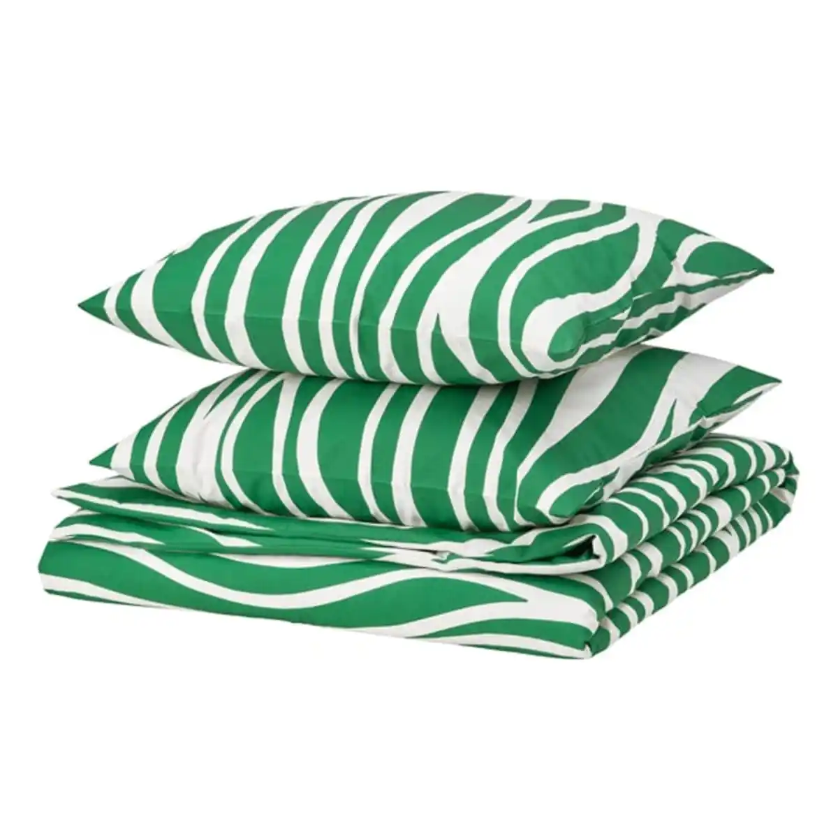 Bild 1 von PORTLAKMÅLLA Bettwäsche-Set, 3-teilig, grün/weiß, 240x220/80x80 cm