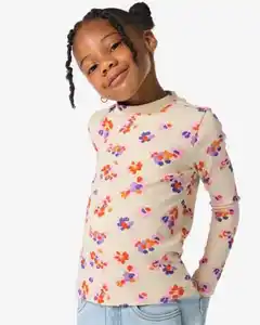 Kindershirt, gerippt, Blumen ecru