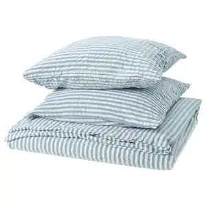 SMÅNUNNEÖRT Bettwäsche-Set, 3-teilig, dunkel graublau weiß/gestreift, 240x220/80x80 cm