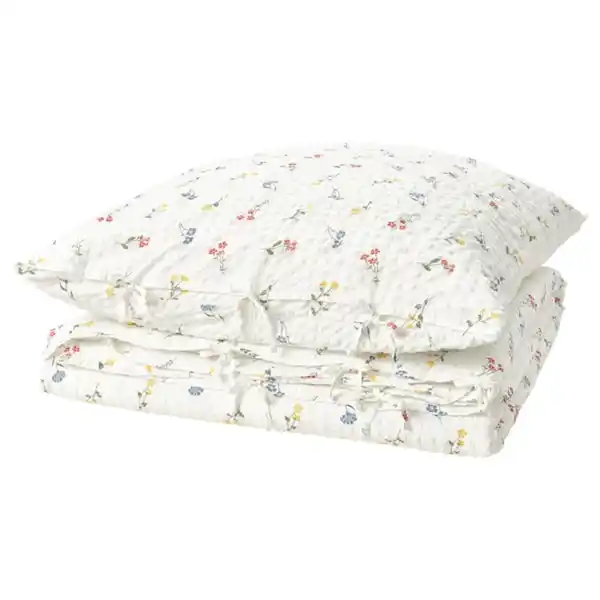 Bild 1 von PILDVÄRGMAL Bettwäsche-Set, 2-teilig, weiß/Blumenmuster, 140x200/80x80 cm