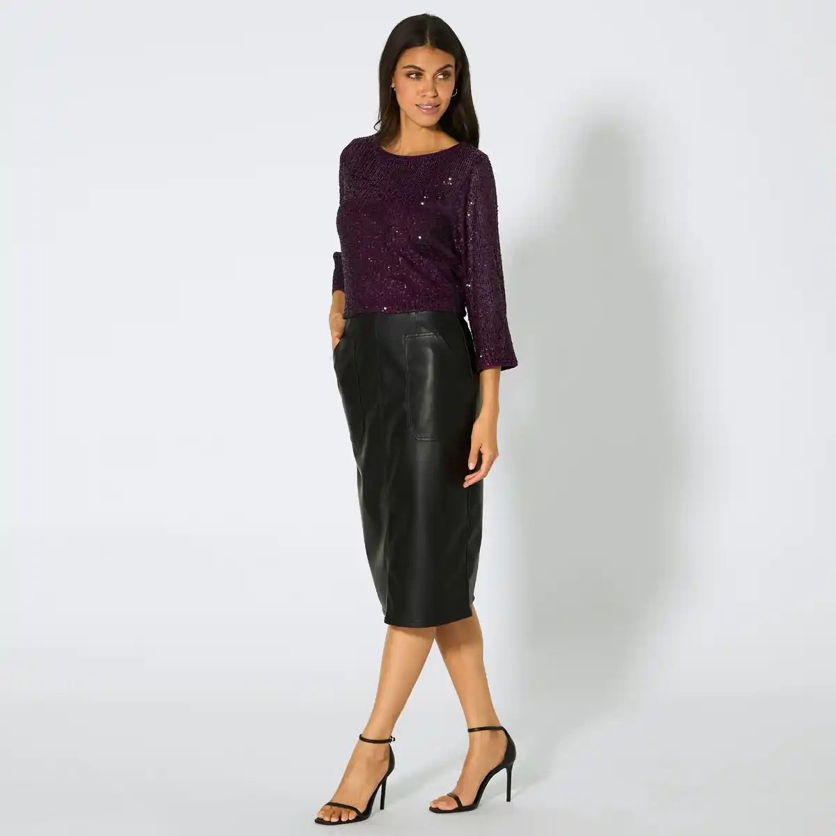 Bild 1 von Damen-Kunstleder-Rock in Midi-Länge