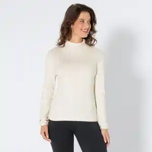 Damen-Ajour-Pullover mit Rüschenkante