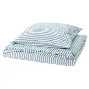 SMÅNUNNEÖRT Bettwäsche-Set, 2-teilig, dunkel graublau weiß/gestreift, 140x200/80x80 cm