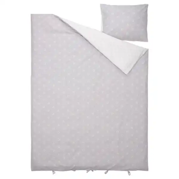 Bild 2 von NATTSLÄNDA Bettwäsche-Set, 2-teilig, Blumenmuster grau/weiß, 140x200/80x80 cm