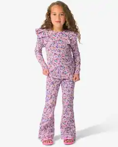 Ausgestellte Kinderleggings gerippt mit Blumen lavendel