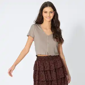 Damen-T-Shirt mit Knopfleiste